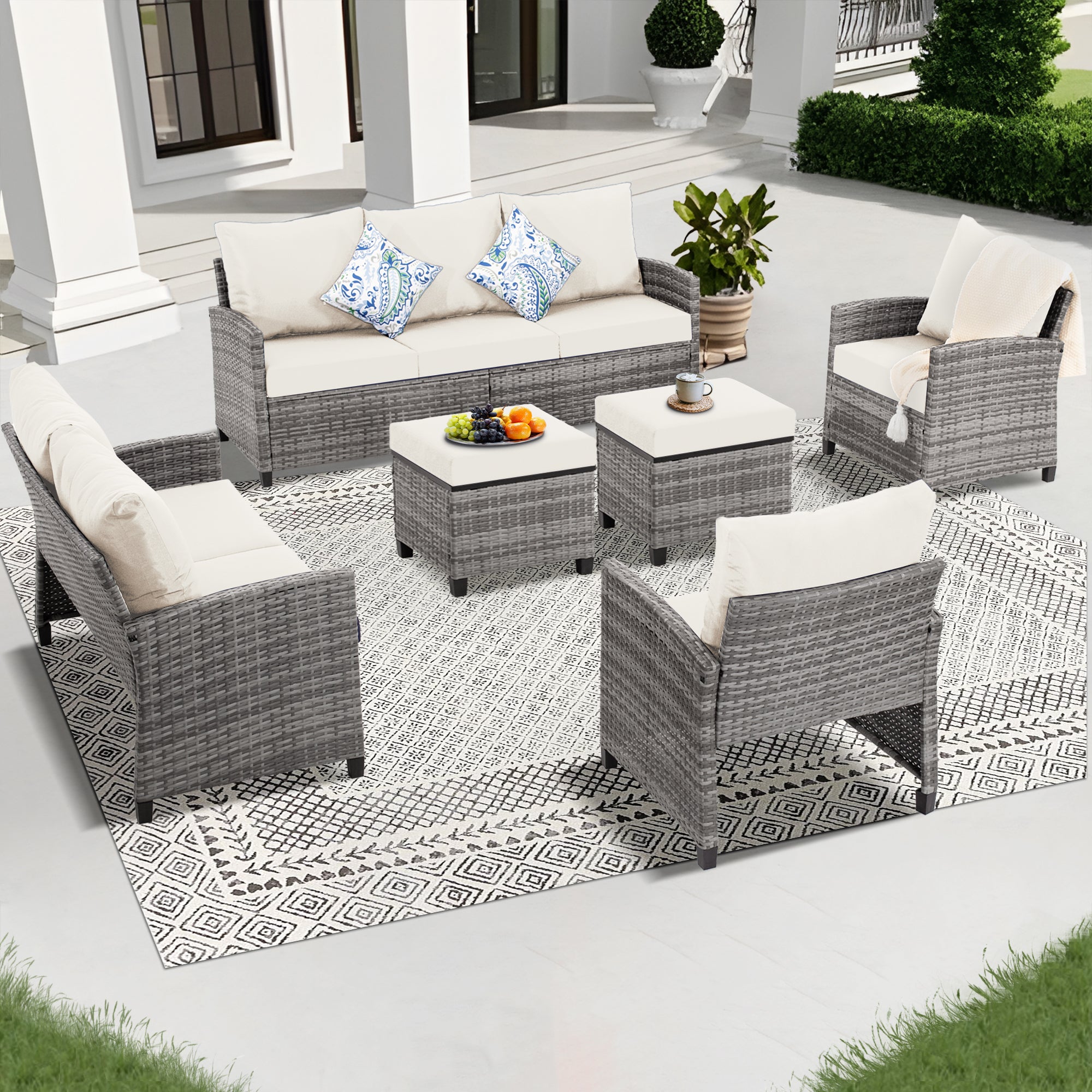 6 Pieces Outdoor Patio Furniture Set, Wicker Outdoor Sectional Conversation Couch Set 6 Pieces Outdoor Patio Furniture Set, Wicker Outdoor Sectional Conversation Couch Set
