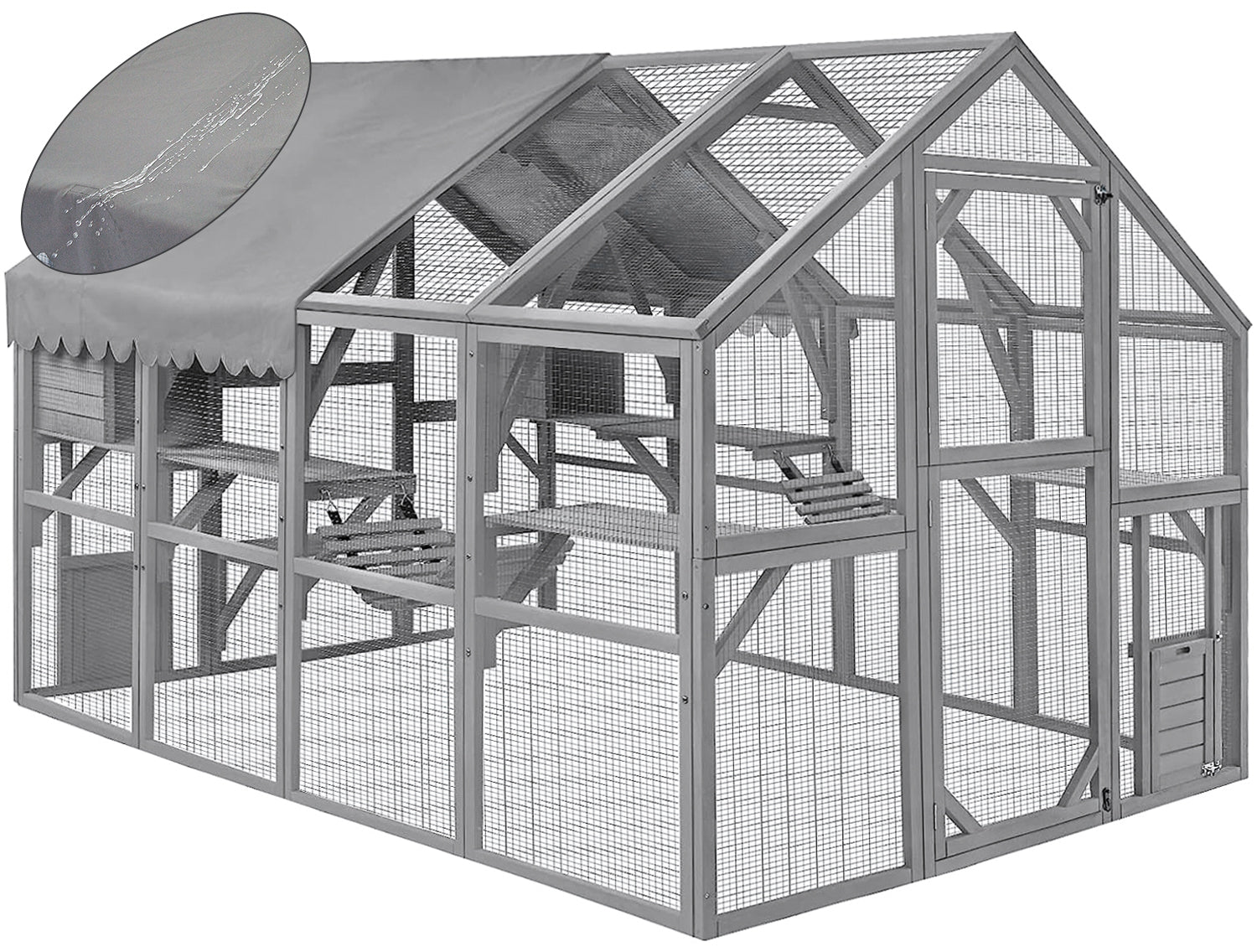 FHFO Catio Outdoor Cat House Enclosure for Multiple Cats, Wooden Cat Cage Condo for Outside with Bridges,Platforms,Small House,Weatherproof Roof - 74" H 111" L FHFO Catio Outdoor Cat House Enclosure for Multiple Cats, Wooden Cat Cage Condo for Outside with Bridges,Platforms,Small House,Weatherproof Roof - 74" H 111" L