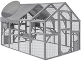 FHFO Catio Outdoor Cat House Enclosure for Multiple Cats, Wooden Cat Cage Condo for Outside with Bridges,Platforms,Small House,Weatherproof Roof - 74" H 111" L FHFO Catio Outdoor Cat House Enclosure for Multiple Cats, Wooden Cat Cage Condo for Outside with Bridges,Platforms,Small House,Weatherproof Roof - 74" H 111" L