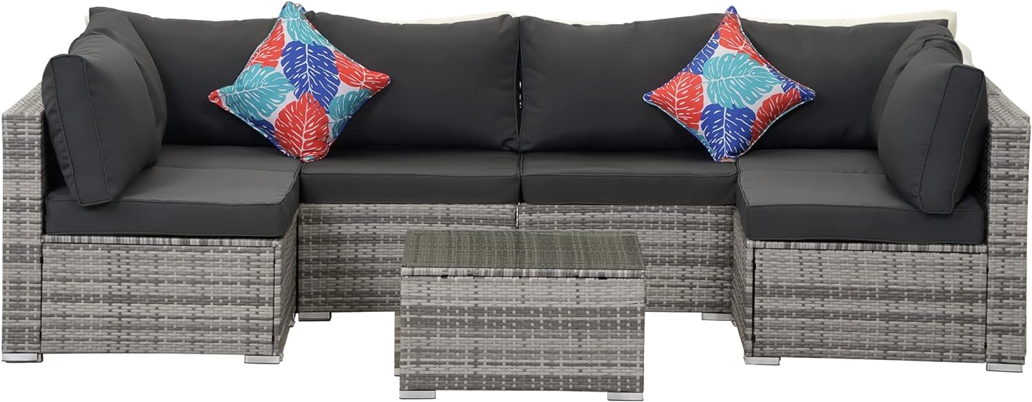 FHFO 7 Pieces Patio Furniture Set gray/gray set,Wicker Outdoor Conversation Set,Rattan Sectional Sofa Set FHFO 7 Pieces Patio Furniture Set gray/gray set,Wicker Outdoor Conversation Set,Rattan Sectional Sofa Set