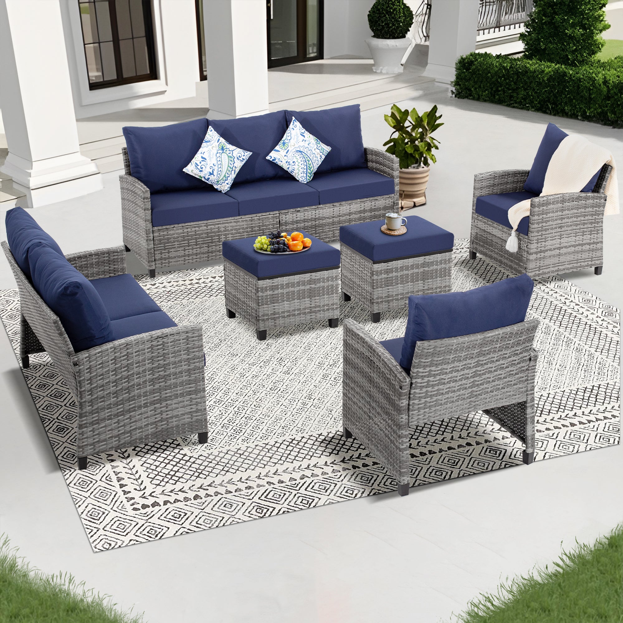 6 Pieces Outdoor Patio Furniture Set, Wicker Outdoor Sectional Conversation Couch Set 6 Pieces Outdoor Patio Furniture Set, Wicker Outdoor Sectional Conversation Couch Set