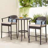 3 Piece Patio Bar Set, Outdoor Rattan Wicker Bar Height Table and Chairs Set, High Top Bistro Set with Pub Table and 2 Cushioned Stools, Outdoor Furniture Set for Backyard Poolside Porch, Red 3 Piece Patio Bar Set, Outdoor Rattan Wicker Bar Height Table and Chairs Set, High Top Bistro Set with Pub Table and 2 Cushioned Stools, Outdoor Furniture Set for Backyard Poolside Porch, Red