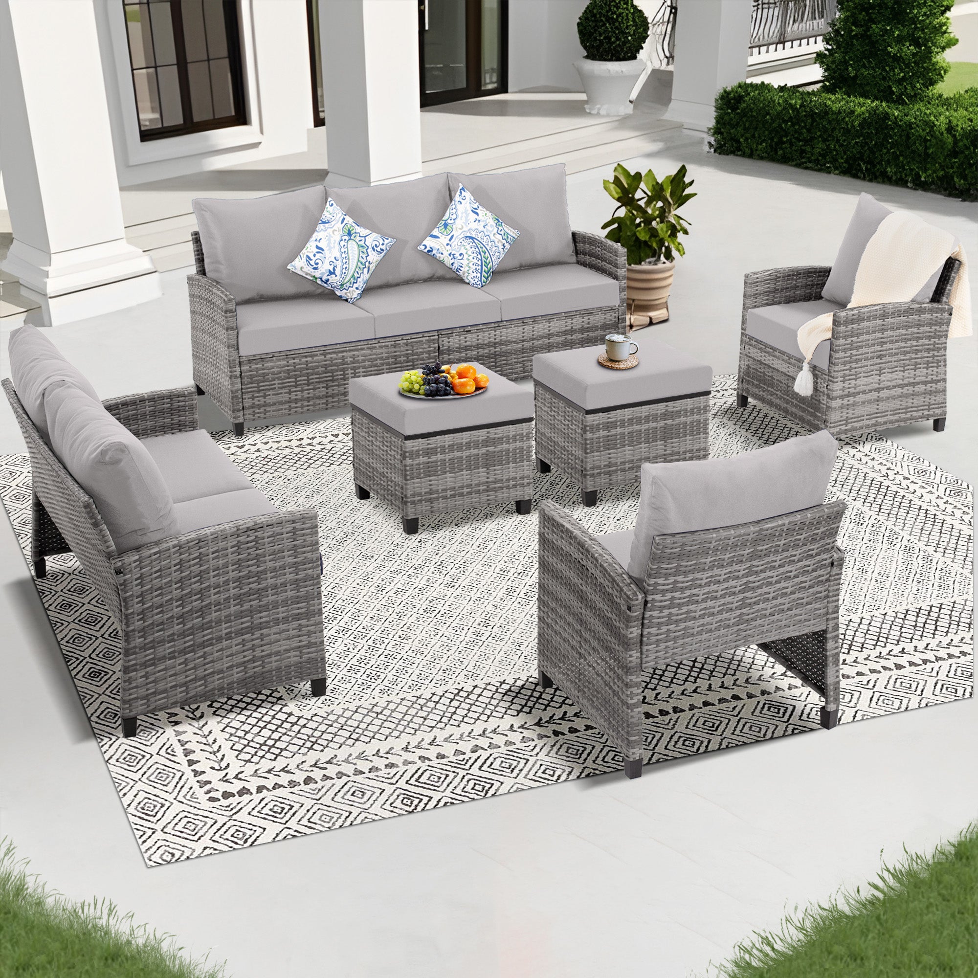 6 Pieces Outdoor Patio Furniture Set, Wicker Outdoor Sectional Conversation Couch Set 6 Pieces Outdoor Patio Furniture Set, Wicker Outdoor Sectional Conversation Couch Set