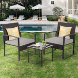 FHFO 3 Pieces Patio Furniture Set, Outdoor Wicker Conversation Bistro Set w/ 2 Chairs, 2 Cushions, Glass Coffee Table for Garden Balcony Backyard Porch Lawn FHFO 3 Pieces Patio Furniture Set, Outdoor Wicker Conversation Bistro Set w/ 2 Chairs, 2 Cushions, Glass Coffee Table for Garden Balcony Backyard Porch Lawn