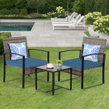 FHFO 3 Pieces Patio Furniture Set, Outdoor Wicker Conversation Bistro Set w/ 2 Chairs, 2 Cushions, Glass Coffee Table for Garden Balcony Backyard Porch Lawn - Black Wicker & Grey Cushions FHFO 3 Pieces Patio Furniture Set, Outdoor Wicker Conversation Bistro Set w/ 2 Chairs, 2 Cushions, Glass Coffee Table for Garden Balcony Backyard Porch Lawn - Black Wicker & Grey Cushions