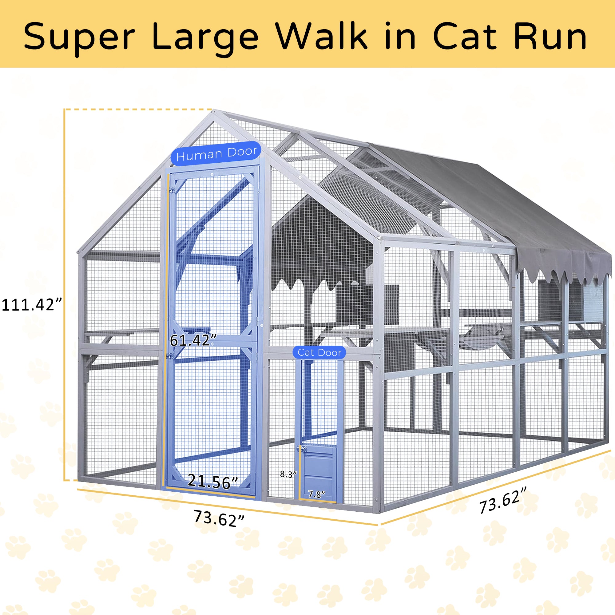 FHFO Catio Outdoor Cat House Enclosure for Multiple Cats, Wooden Cat Cage Condo for Outside with Bridges,Platforms,Small House,Weatherproof Roof - 74" H 111" L FHFO Catio Outdoor Cat House Enclosure for Multiple Cats, Wooden Cat Cage Condo for Outside with Bridges,Platforms,Small House,Weatherproof Roof - 74" H 111" L