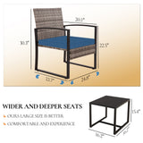 FHFO 3 Pieces Patio Furniture Set, Outdoor Wicker Conversation Bistro Set w/ 2 Chairs, 2 Cushions, Glass Coffee Table for Garden Balcony Backyard Porch Lawn FHFO 3 Pieces Patio Furniture Set, Outdoor Wicker Conversation Bistro Set w/ 2 Chairs, 2 Cushions, Glass Coffee Table for Garden Balcony Backyard Porch Lawn