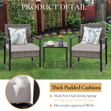 FHFO 3 Pieces Patio Furniture Set, Outdoor Wicker Conversation Bistro Set w/ 2 Chairs, 2 Cushions, Glass Coffee Table for Garden Balcony Backyard Porch Lawn FHFO 3 Pieces Patio Furniture Set, Outdoor Wicker Conversation Bistro Set w/ 2 Chairs, 2 Cushions, Glass Coffee Table for Garden Balcony Backyard Porch Lawn
