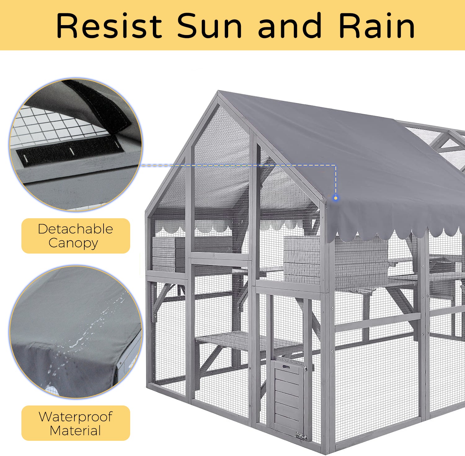 FHFO Catio Outdoor Cat House Enclosure for Multiple Cats, Wooden Cat Cage Condo for Outside with Bridges,Platforms,Small House,Weatherproof Roof - 74" H 111" L FHFO Catio Outdoor Cat House Enclosure for Multiple Cats, Wooden Cat Cage Condo for Outside with Bridges,Platforms,Small House,Weatherproof Roof - 74" H 111" L
