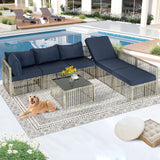 7 Piece Patio Bistro Set with Ottoman, Outdoor Wicker Apartment Balcony Furniture Sets, Rattan Table and Chairs for Porch Backyard Lawn Poolside Deck 7 Piece Patio Bistro Set with Ottoman, Outdoor Wicker Apartment Balcony Furniture Sets, Rattan Table and Chairs for Porch Backyard Lawn Poolside Deck