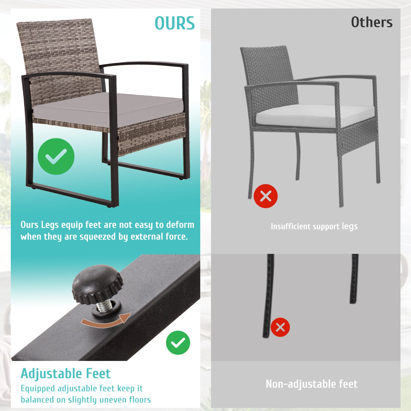 FHFO 3 Pieces Patio Furniture Set, Outdoor Wicker Conversation Bistro Set w/ 2 Chairs, 2 Cushions, Glass Coffee Table for Garden Balcony Backyard Porch Lawn - Black Wicker & Grey Cushions FHFO 3 Pieces Patio Furniture Set, Outdoor Wicker Conversation Bistro Set w/ 2 Chairs, 2 Cushions, Glass Coffee Table for Garden Balcony Backyard Porch Lawn - Black Wicker & Grey Cushions