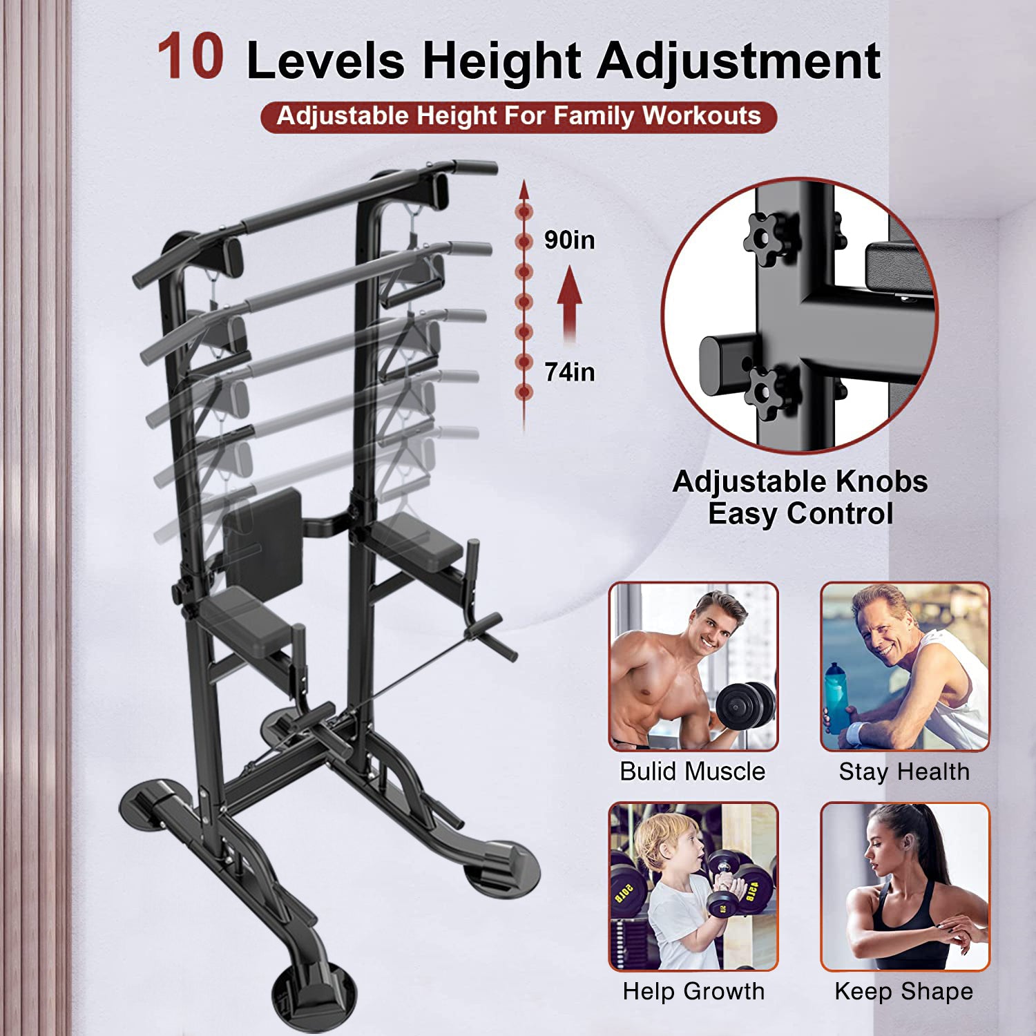 FHFO Power Tower Dip Station Pull Up Bar for Home Gym, Adjustable Height Multi-Function Workout Equipment Strength Training Machine for Men Women FHFO Power Tower Dip Station Pull Up Bar for Home Gym, Adjustable Height Multi-Function Workout Equipment Strength Training Machine for Men Women