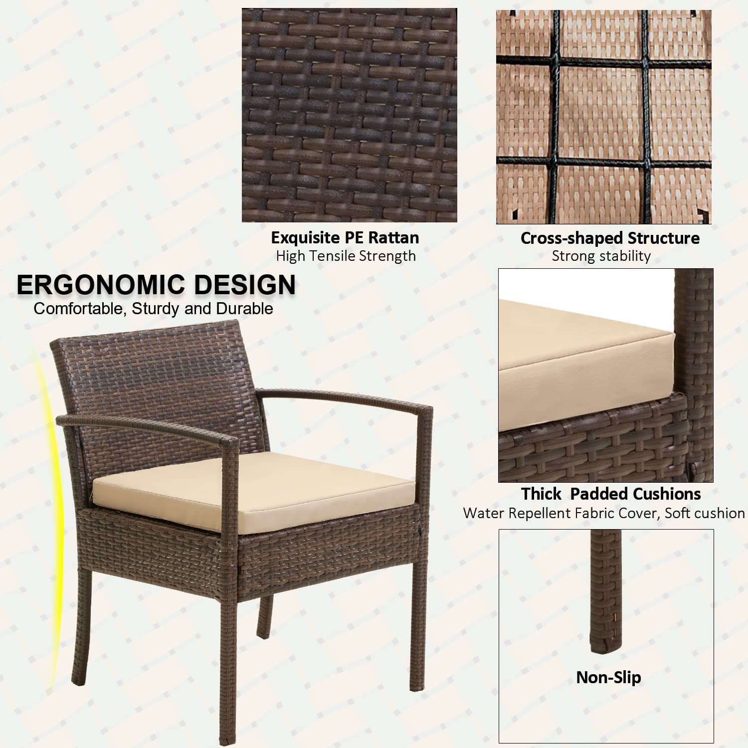 FHFO Outdoor Patio Furniture Set, 3 Pieces Patio Conversation Set, Wicker Rattan Bistro Table and Chairs with Cushions for Garden Balcony Backyard Porch Lawn, Black Rattan & Grey Cushion FHFO Outdoor Patio Furniture Set, 3 Pieces Patio Conversation Set, Wicker Rattan Bistro Table and Chairs with Cushions for Garden Balcony Backyard Porch Lawn, Black Rattan & Grey Cushion