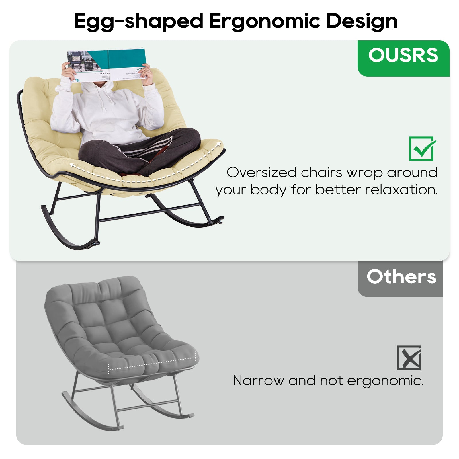 Patio Rocking Papasan Chair, Outdoor & Indoor Egg Reading Recliner Chair, Oversized Royal Comfy Lounge Rocker with Large Cushion and Ottoman for Bedroom, Living Room, Porch,Beige Patio Rocking Papasan Chair, Outdoor & Indoor Egg Reading Recliner Chair, Oversized Royal Comfy Lounge Rocker with Large Cushion and Ottoman for Bedroom, Living Room, Porch,Beige