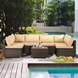 7 Pieces Outdoor Patio Furniture Set Modular Patio Set Wicker Outdoor Sectional Sofa Set PE Rattan Patio Conversation Sets with Cushions & Coffee Table for Outside, Garden, Poolside, Porch, Gray 7 Pieces Outdoor Patio Furniture Set Modular Patio Set Wicker Outdoor Sectional Sofa Set PE Rattan Patio Conversation Sets with Cushions & Coffee Table for Outside, Garden, Poolside, Porch, Gray