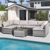 7 Pieces Outdoor Patio Furniture Set Modular Patio Set Wicker Outdoor Sectional Sofa Set PE Rattan Patio Conversation Sets with Cushions & Coffee Table for Outside, Garden, Poolside, Porch, Gray 7 Pieces Outdoor Patio Furniture Set Modular Patio Set Wicker Outdoor Sectional Sofa Set PE Rattan Patio Conversation Sets with Cushions & Coffee Table for Outside, Garden, Poolside, Porch, Gray