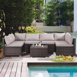 7 Pieces Outdoor Patio Furniture Set Modular Patio Set Wicker Outdoor Sectional Sofa Set PE Rattan Patio Conversation Sets with Cushions & Coffee Table for Outside, Garden, Poolside, Porch, Gray 7 Pieces Outdoor Patio Furniture Set Modular Patio Set Wicker Outdoor Sectional Sofa Set PE Rattan Patio Conversation Sets with Cushions & Coffee Table for Outside, Garden, Poolside, Porch, Gray