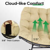 Patio Rocking Papasan Chair, Outdoor & Indoor Egg Reading Recliner Chair, Oversized Royal Comfy Lounge Rocker with Large Cushion and Ottoman for Bedroom, Living Room, Porch,Beige Patio Rocking Papasan Chair, Outdoor & Indoor Egg Reading Recliner Chair, Oversized Royal Comfy Lounge Rocker with Large Cushion and Ottoman for Bedroom, Living Room, Porch,Beige