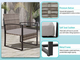 FHFO 3 Pieces Patio Furniture Set, Outdoor Wicker Conversation Bistro Set w/ 2 Chairs, 2 Cushions, Glass Coffee Table for Garden Balcony Backyard Porch Lawn - Black Wicker & Grey Cushions FHFO 3 Pieces Patio Furniture Set, Outdoor Wicker Conversation Bistro Set w/ 2 Chairs, 2 Cushions, Glass Coffee Table for Garden Balcony Backyard Porch Lawn - Black Wicker & Grey Cushions
