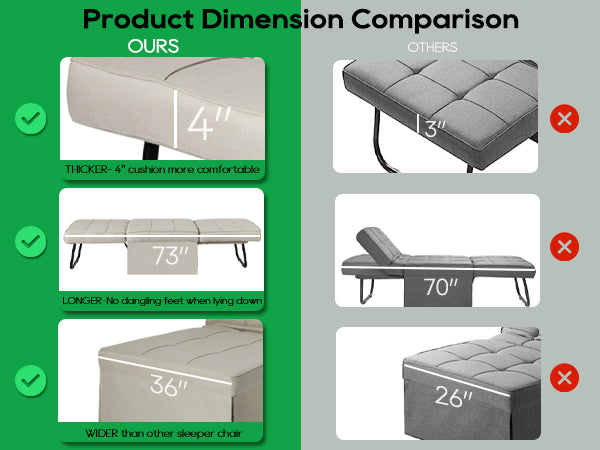Convertible Sofa Bed,4 in 1 Multi Function Ottoman Bed,Assembly-Free Chair Bed Sleeper with Adjustable Backrest and Pillow Convertible Sofa Bed,4 in 1 Multi Function Ottoman Bed,Assembly-Free Chair Bed Sleeper with Adjustable Backrest and Pillow