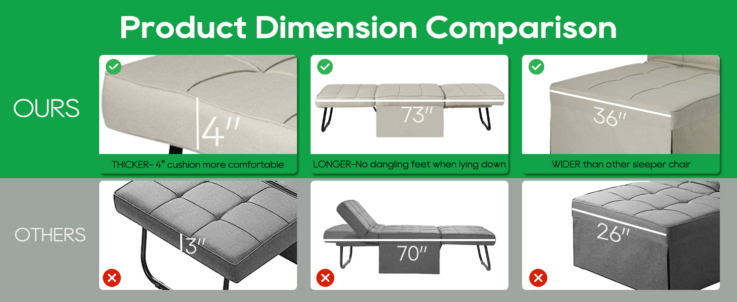 Convertible Sofa Bed,4 in 1 Multi Function Ottoman Bed,Assembly-Free Chair Bed Sleeper with Adjustable Backrest and Pillow Convertible Sofa Bed,4 in 1 Multi Function Ottoman Bed,Assembly-Free Chair Bed Sleeper with Adjustable Backrest and Pillow