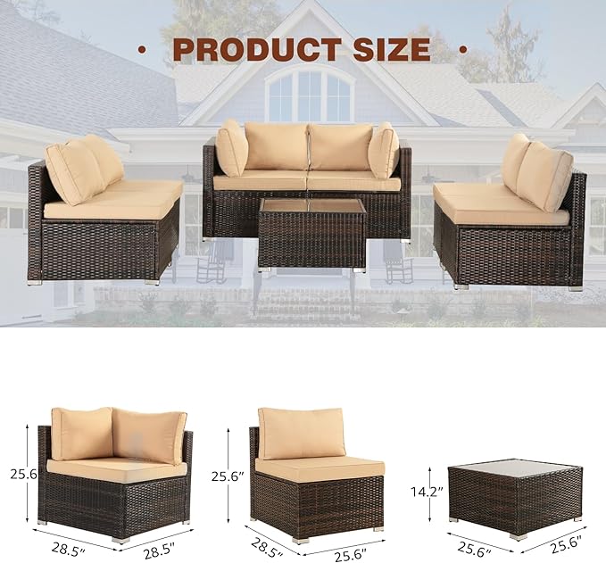 FHFO 7/8 Pieces Patio Furniture Set,Wicker Outdoor Conversation Set,Rattan Sectional Sofa Set w/Washable Cushions & Glass Coffee Table for Porch Poolside FHFO 7/8 Pieces Patio Furniture Set,Wicker Outdoor Conversation Set,Rattan Sectional Sofa Set w/Washable Cushions & Glass Coffee Table for Porch Poolside
