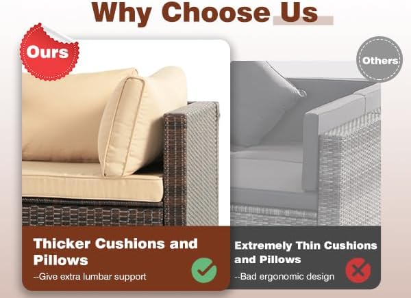 FHFO 7/8 Pieces Patio Furniture Set,Wicker Outdoor Conversation Set,Rattan Sectional Sofa Set w/Washable Cushions & Glass Coffee Table for Porch Poolside FHFO 7/8 Pieces Patio Furniture Set,Wicker Outdoor Conversation Set,Rattan Sectional Sofa Set w/Washable Cushions & Glass Coffee Table for Porch Poolside