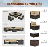 FHFO 7/8 Pieces Patio Furniture Set,Wicker Outdoor Conversation Set,Rattan Sectional Sofa Set w/Washable Cushions & Glass Coffee Table for Porch Poolside FHFO 7/8 Pieces Patio Furniture Set,Wicker Outdoor Conversation Set,Rattan Sectional Sofa Set w/Washable Cushions & Glass Coffee Table for Porch Poolside