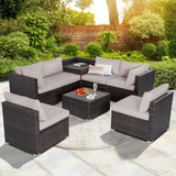 FHFO 7/8 Pieces Patio Furniture Set,Wicker Outdoor Conversation Set,Rattan Sectional Sofa Set w/Washable Cushions & Glass Coffee Table for Porch Poolside FHFO 7/8 Pieces Patio Furniture Set,Wicker Outdoor Conversation Set,Rattan Sectional Sofa Set w/Washable Cushions & Glass Coffee Table for Porch Poolside