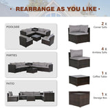 FHFO 7/8 Pieces Patio Furniture Set,Wicker Outdoor Conversation Set,Rattan Sectional Sofa Set w/Washable Cushions & Glass Coffee Table for Porch Poolside FHFO 7/8 Pieces Patio Furniture Set,Wicker Outdoor Conversation Set,Rattan Sectional Sofa Set w/Washable Cushions & Glass Coffee Table for Porch Poolside