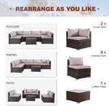 FHFO 7/8 Pieces Patio Furniture Set,Wicker Outdoor Conversation Set,Rattan Sectional Sofa Set w/Washable Cushions & Glass Coffee Table for Porch Poolside FHFO 7/8 Pieces Patio Furniture Set,Wicker Outdoor Conversation Set,Rattan Sectional Sofa Set w/Washable Cushions & Glass Coffee Table for Porch Poolside