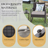 FHFO 3 Pieces Patio Furniture Set, Outdoor Wicker Conversation Bistro Set w/ 2 Chairs, 2 Cushions, Glass Coffee Table for Garden Balcony Backyard Porch Lawn FHFO 3 Pieces Patio Furniture Set, Outdoor Wicker Conversation Bistro Set w/ 2 Chairs, 2 Cushions, Glass Coffee Table for Garden Balcony Backyard Porch Lawn