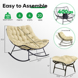 Patio Rocking Papasan Chair, Outdoor & Indoor Egg Reading Recliner Chair, Oversized Royal Comfy Lounge Rocker with Large Cushion and Ottoman for Bedroom, Living Room, Porch,Beige Patio Rocking Papasan Chair, Outdoor & Indoor Egg Reading Recliner Chair, Oversized Royal Comfy Lounge Rocker with Large Cushion and Ottoman for Bedroom, Living Room, Porch,Beige