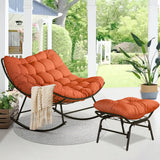 Patio Rocking Papasan Chair, Outdoor & Indoor Egg Reading Recliner Chair, Oversized Royal Comfy Lounge Rocker with Large Cushion and Ottoman for Bedroom, Living Room, Porch,Beige Patio Rocking Papasan Chair, Outdoor & Indoor Egg Reading Recliner Chair, Oversized Royal Comfy Lounge Rocker with Large Cushion and Ottoman for Bedroom, Living Room, Porch,Beige