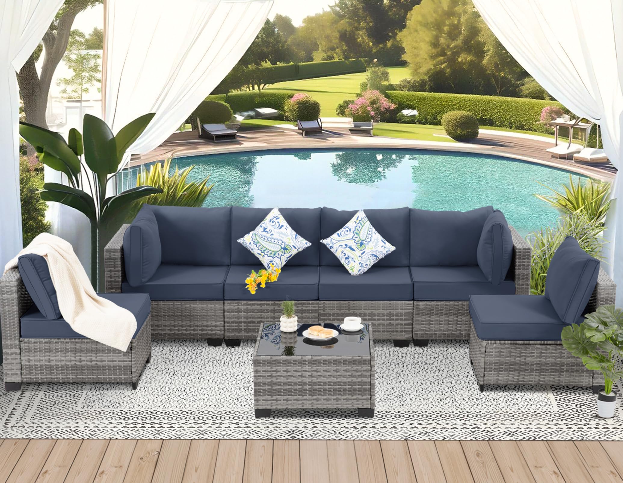 7 Pieces Outdoor Patio Furniture Set Modular Patio Set Wicker Outdoor Sectional Sofa Set PE Rattan Patio Conversation Sets with Cushions & Coffee Table for Outside, Garden, Poolside, Porch, Gray 7 Pieces Outdoor Patio Furniture Set Modular Patio Set Wicker Outdoor Sectional Sofa Set PE Rattan Patio Conversation Sets with Cushions & Coffee Table for Outside, Garden, Poolside, Porch, Gray