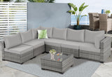 7 Pieces Outdoor Patio Furniture Set Modular Patio Set Wicker Outdoor Sectional Sofa Set PE Rattan Patio Conversation Sets with Cushions & Coffee Table for Outside, Garden, Poolside, Porch, Gray 7 Pieces Outdoor Patio Furniture Set Modular Patio Set Wicker Outdoor Sectional Sofa Set PE Rattan Patio Conversation Sets with Cushions & Coffee Table for Outside, Garden, Poolside, Porch, Gray