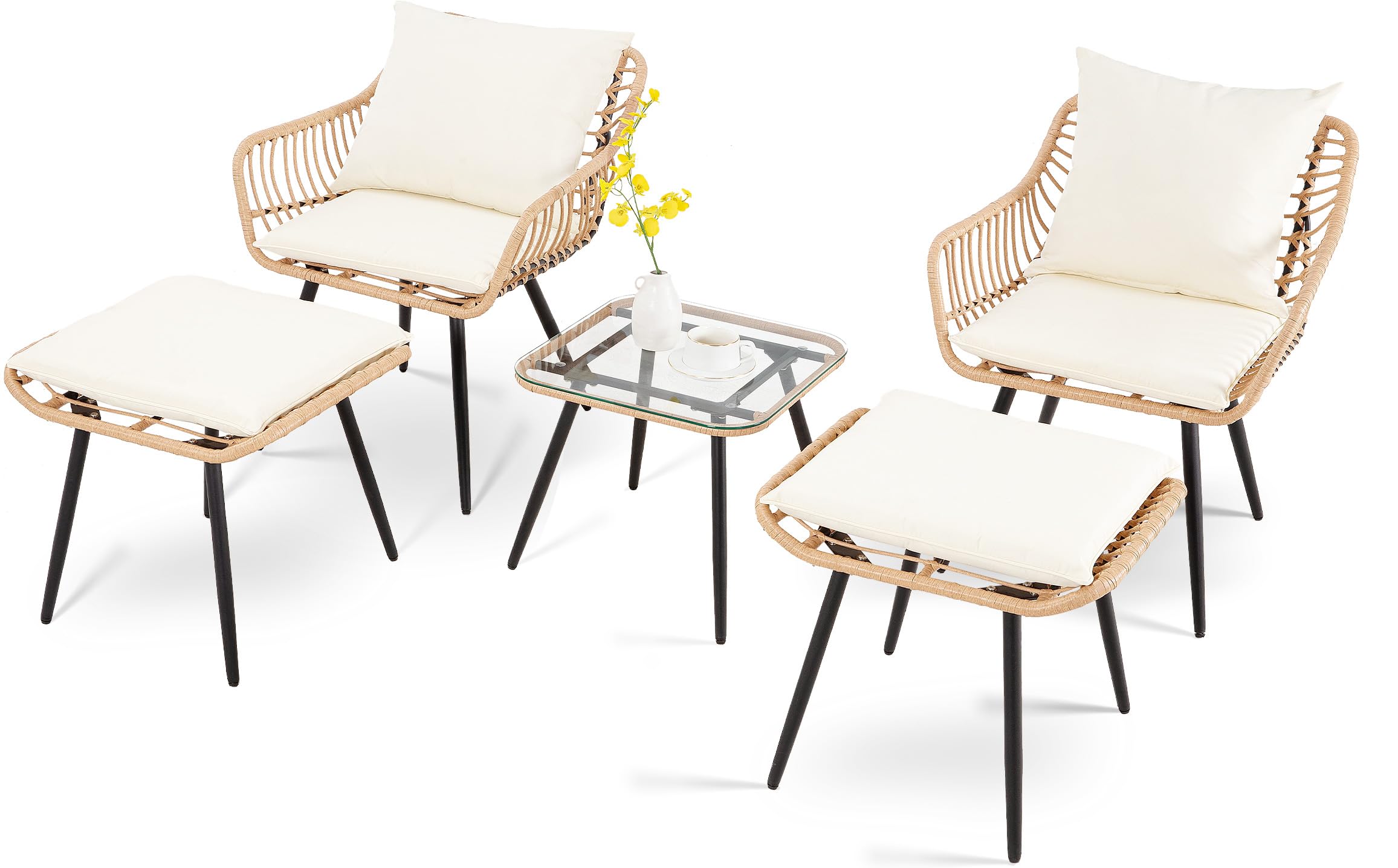 5  Piece Patio Bistro Set with Ottoman, Outdoor Wicker Apartment Balcony Furniture Sets, Rattan Table and Chairs Set of 2 for Porch Backyard Lawn Poolside Deck (Gray/Blue) 5  Piece Patio Bistro Set with Ottoman, Outdoor Wicker Apartment Balcony Furniture Sets, Rattan Table and Chairs Set of 2 for Porch Backyard Lawn Poolside Deck (Gray/Blue)
