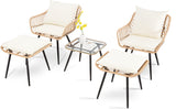 5  Piece Patio Bistro Set with Ottoman, Outdoor Wicker Apartment Balcony Furniture Sets, Rattan Table and Chairs Set of 2 for Porch Backyard Lawn Poolside Deck (Gray/Blue) 5  Piece Patio Bistro Set with Ottoman, Outdoor Wicker Apartment Balcony Furniture Sets, Rattan Table and Chairs Set of 2 for Porch Backyard Lawn Poolside Deck (Gray/Blue)
