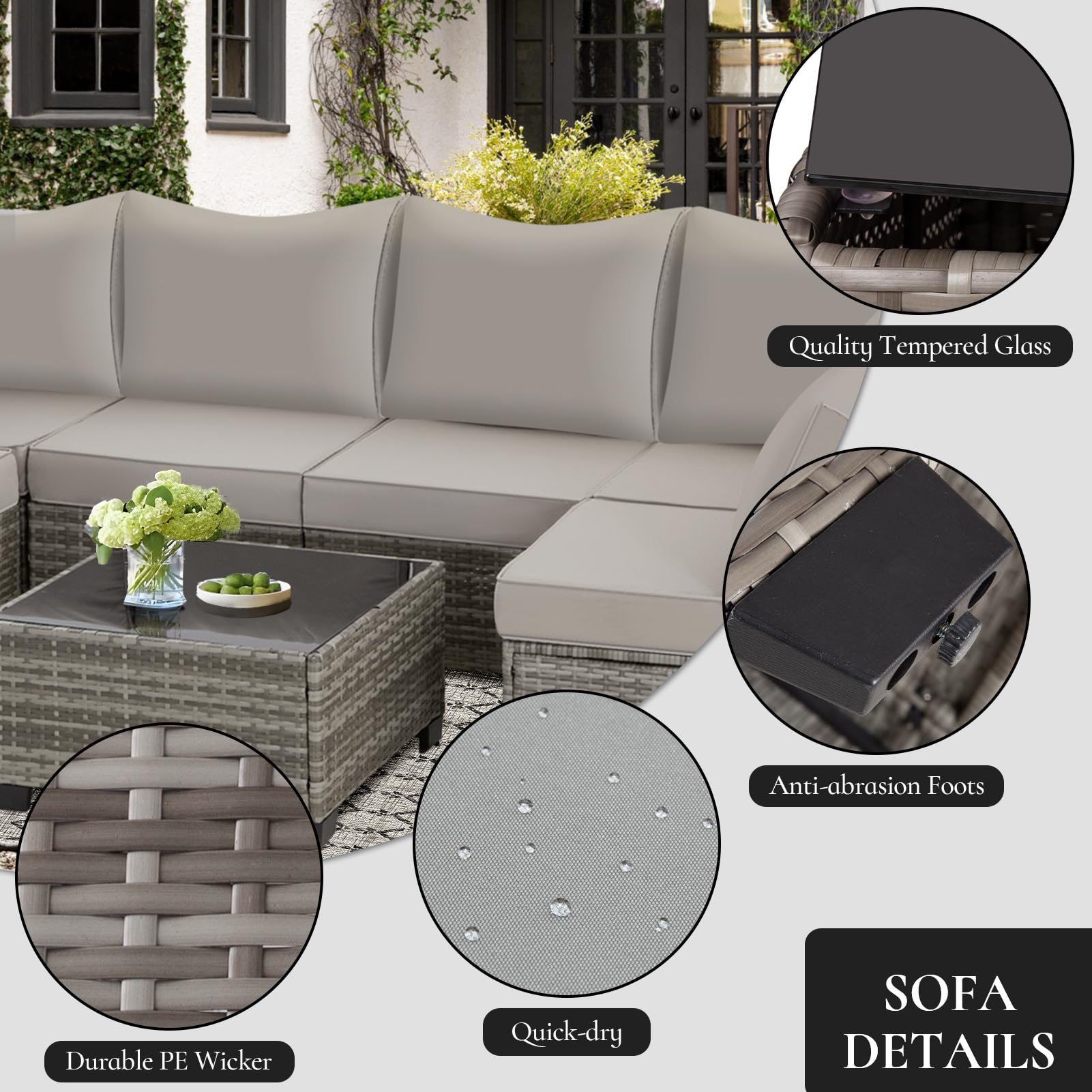 7 Pieces Outdoor Patio Furniture Set Modular Patio Set Wicker Outdoor Sectional Sofa Set PE Rattan Patio Conversation Sets with Cushions & Coffee Table for Outside, Garden, Poolside, Porch, Gray 7 Pieces Outdoor Patio Furniture Set Modular Patio Set Wicker Outdoor Sectional Sofa Set PE Rattan Patio Conversation Sets with Cushions & Coffee Table for Outside, Garden, Poolside, Porch, Gray