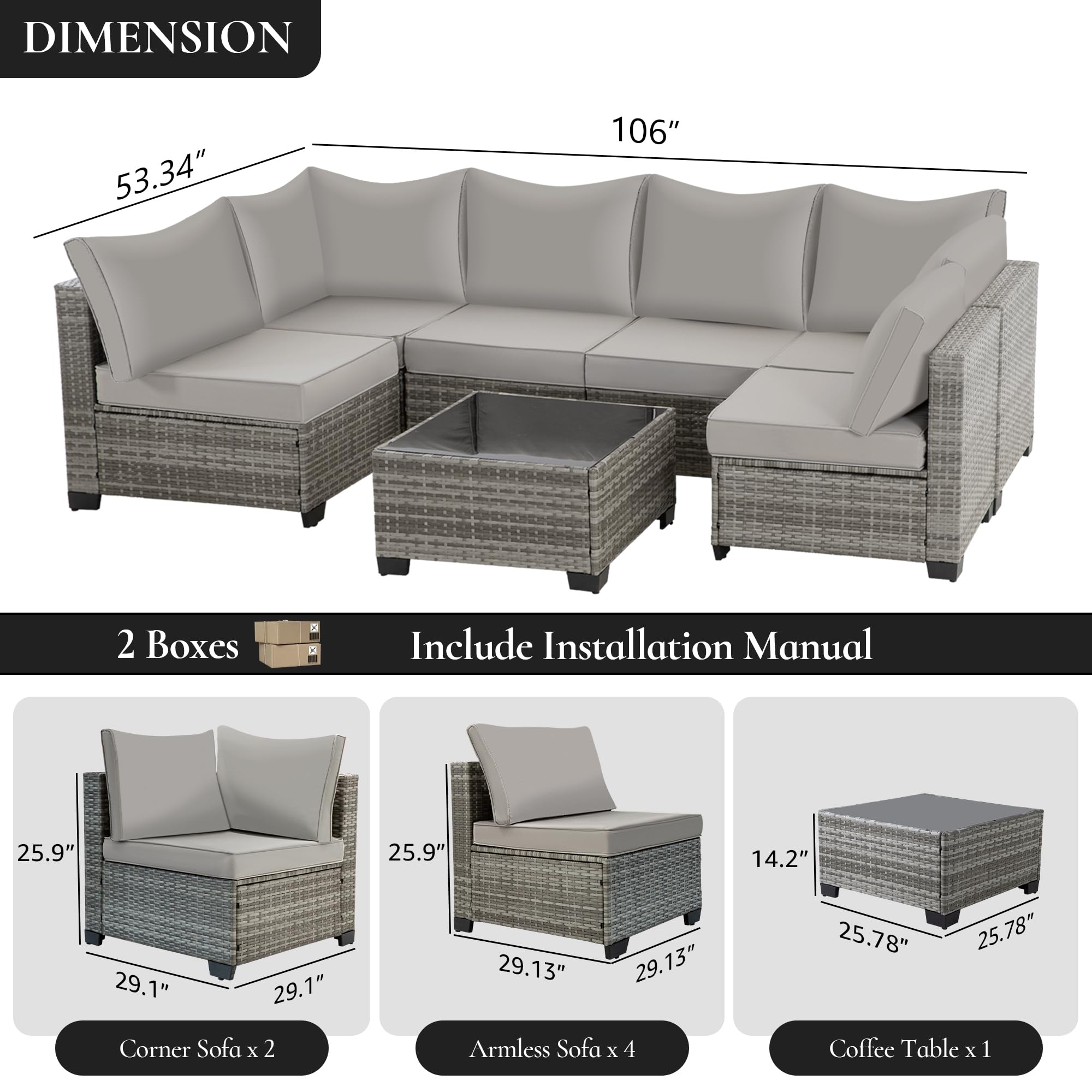 7 Pieces Outdoor Patio Furniture Set Modular Patio Set Wicker Outdoor Sectional Sofa Set PE Rattan Patio Conversation Sets with Cushions & Coffee Table for Outside, Garden, Poolside, Porch, Gray 7 Pieces Outdoor Patio Furniture Set Modular Patio Set Wicker Outdoor Sectional Sofa Set PE Rattan Patio Conversation Sets with Cushions & Coffee Table for Outside, Garden, Poolside, Porch, Gray