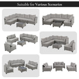 7 Pieces Outdoor Patio Furniture Set Modular Patio Set Wicker Outdoor Sectional Sofa Set PE Rattan Patio Conversation Sets with Cushions & Coffee Table for Outside, Garden, Poolside, Porch, Gray 7 Pieces Outdoor Patio Furniture Set Modular Patio Set Wicker Outdoor Sectional Sofa Set PE Rattan Patio Conversation Sets with Cushions & Coffee Table for Outside, Garden, Poolside, Porch, Gray