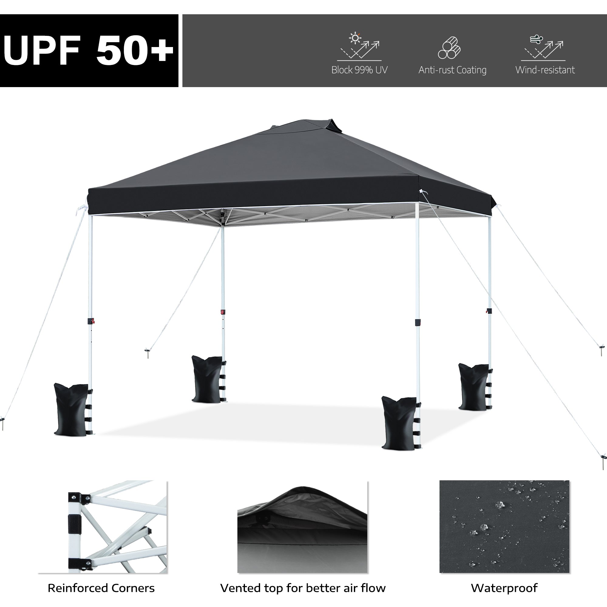 FHFO Canopy Tent 10x10ft Pop Up Gazebo Canopy Shade Outdoor Tent Waterproof&Sunscreen, High Density Silver Coated Oxford Tent,Adjustable Height,8 Stakes,4 Sandbags,4 Ropes,1 Carrying Bag,White FHFO Canopy Tent 10x10ft Pop Up Gazebo Canopy Shade Outdoor Tent Waterproof&Sunscreen, High Density Silver Coated Oxford Tent,Adjustable Height,8 Stakes,4 Sandbags,4 Ropes,1 Carrying Bag,White