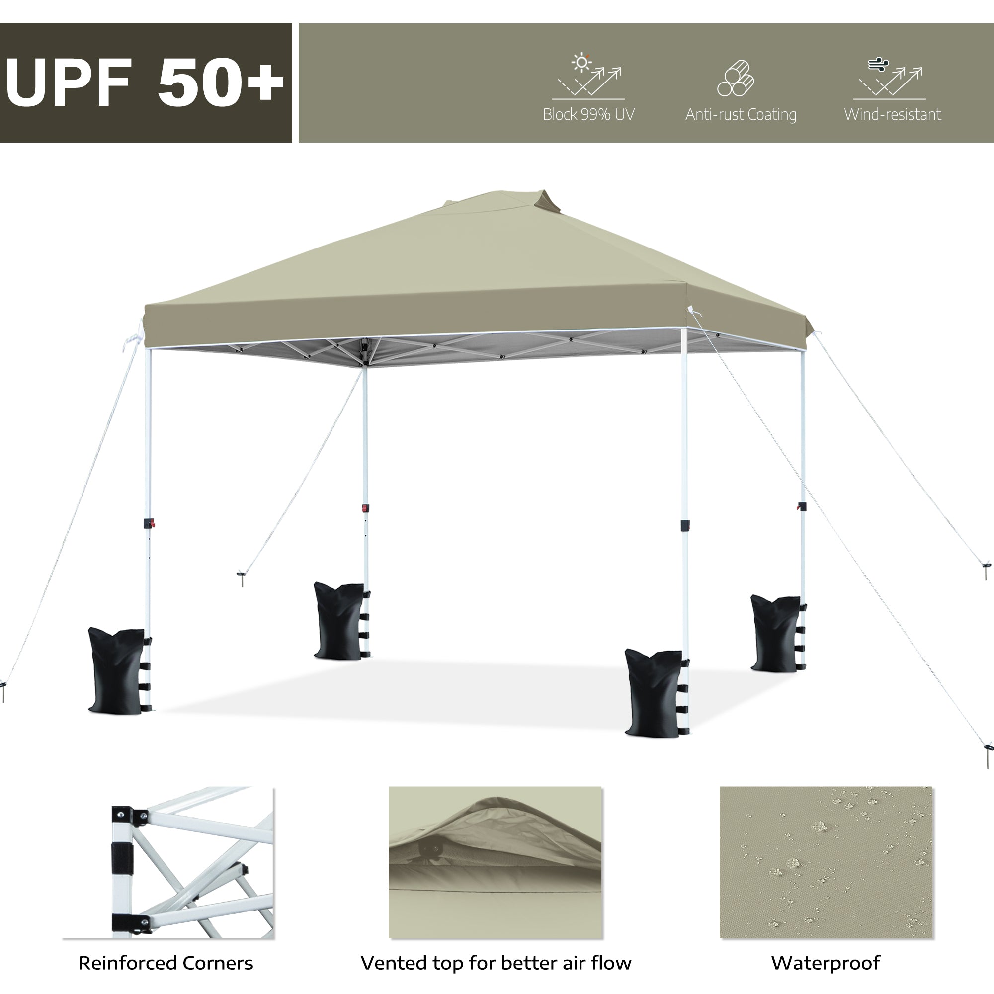 FHFO Canopy Tent 10x10ft Pop Up Gazebo Canopy Shade Outdoor Tent Waterproof&Sunscreen, High Density Silver Coated Oxford Tent,Adjustable Height,8 Stakes,4 Sandbags,4 Ropes,1 Carrying Bag,White FHFO Canopy Tent 10x10ft Pop Up Gazebo Canopy Shade Outdoor Tent Waterproof&Sunscreen, High Density Silver Coated Oxford Tent,Adjustable Height,8 Stakes,4 Sandbags,4 Ropes,1 Carrying Bag,White