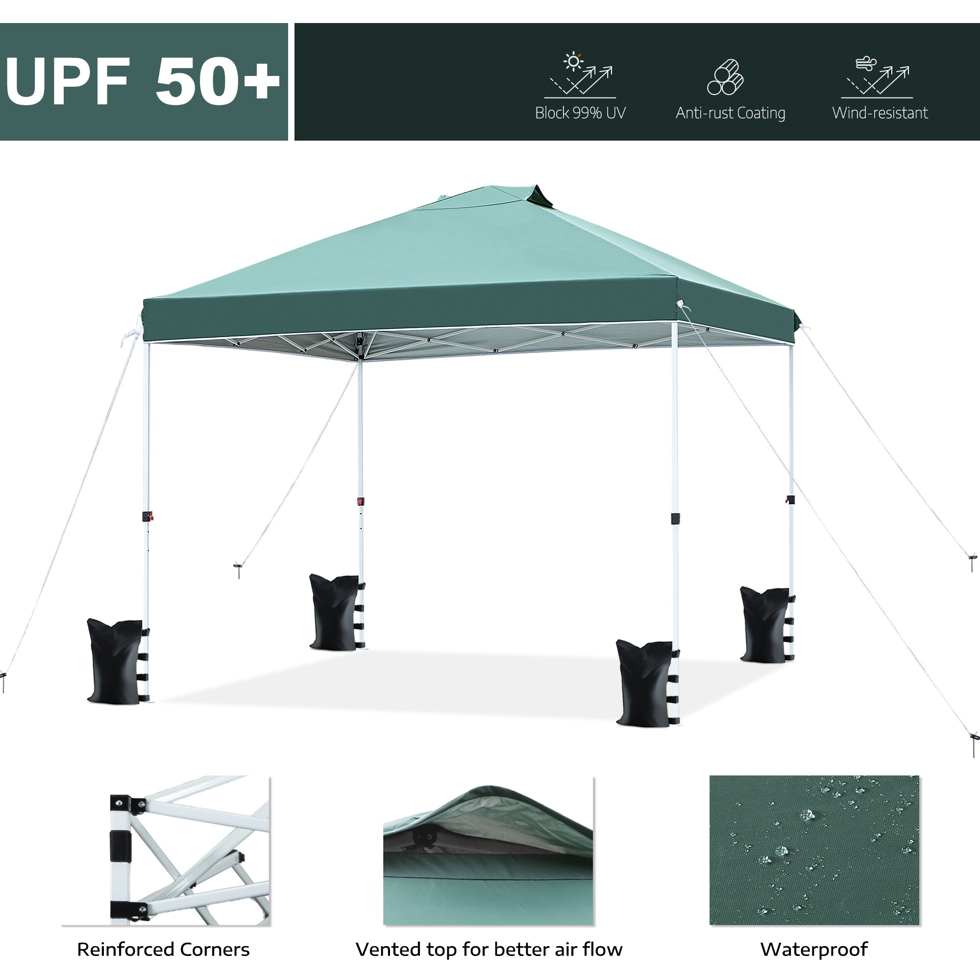 FHFO Canopy Tent 10x10ft Pop Up Gazebo Canopy Shade Outdoor Tent Waterproof&Sunscreen, High Density Silver Coated Oxford Tent,Adjustable Height,8 Stakes,4 Sandbags,4 Ropes,1 Carrying Bag,White FHFO Canopy Tent 10x10ft Pop Up Gazebo Canopy Shade Outdoor Tent Waterproof&Sunscreen, High Density Silver Coated Oxford Tent,Adjustable Height,8 Stakes,4 Sandbags,4 Ropes,1 Carrying Bag,White