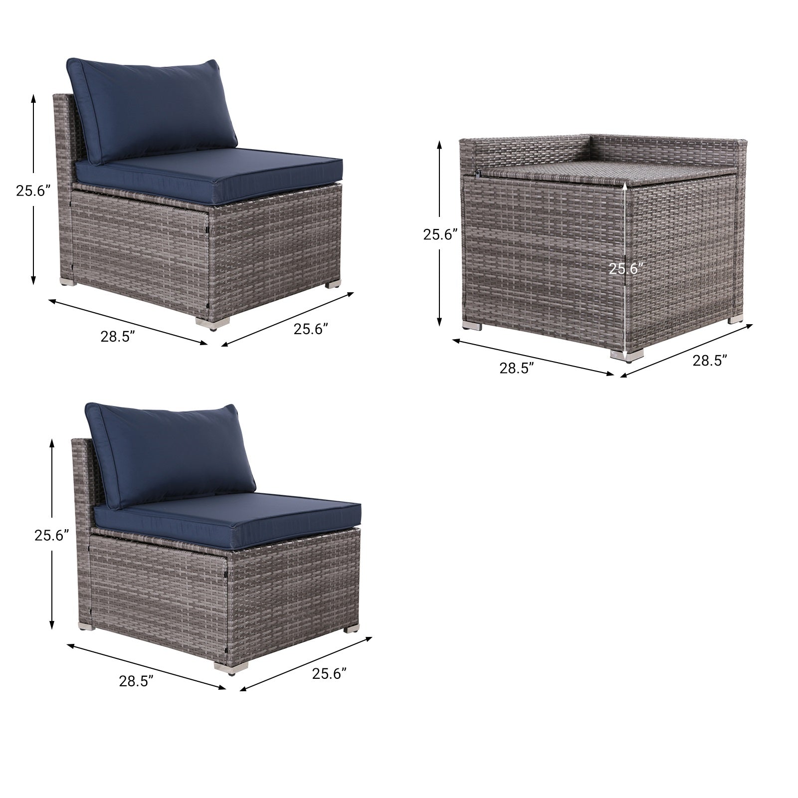 FHFO 3PCS Patio Furniture, 2 Middle Seats and 1 storage