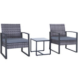 FHFO 3 Pieces Patio Furniture Set, Outdoor Wicker Conversation Bistro Set w/ 2 Chairs, 2 Cushions, Glass Coffee Table for Garden Balcony Backyard Porch Lawn - Brown Wicker & White Cushions