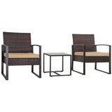 FHFO 3 Pieces Patio Furniture Set, Outdoor Wicker Conversation Bistro Set w/ 2 Chairs, 2 Cushions, Glass Coffee Table for Garden Balcony Backyard Porch Lawn - Brown Wicker & White Cushions