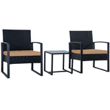 FHFO 3 Pieces Patio Furniture Set, Outdoor Wicker Conversation Bistro Set w/ 2 Chairs, 2 Cushions, Glass Coffee Table for Garden Balcony Backyard Porch Lawn - Brown Wicker & White Cushions