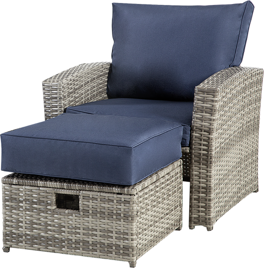 4-piece outdoor chat set, all-weather rattan patio chairs with footstool for patio, backyard and garden