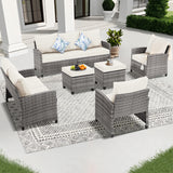 6 Pieces Outdoor Patio Furniture Set, Wicker Outdoor Sectional Conversation Couch Set